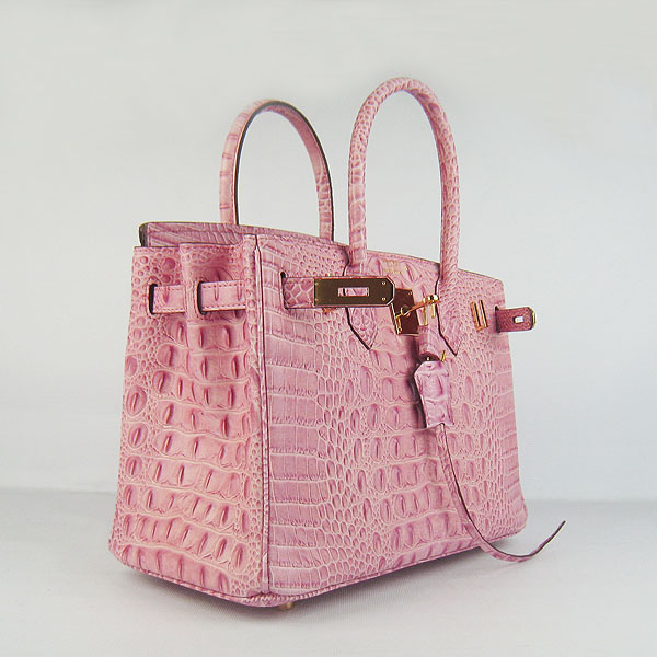 Replica Hermes Birkin 30CM Crocodile Head Veins Bag Pink 6088 On Sale